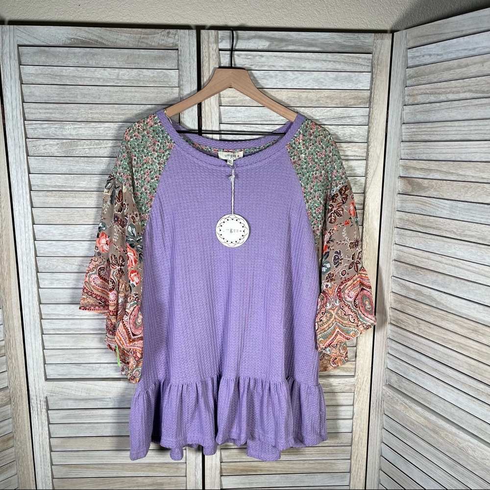Umgee Women’s XL Wide Arm Bohemian Blouse NWT
